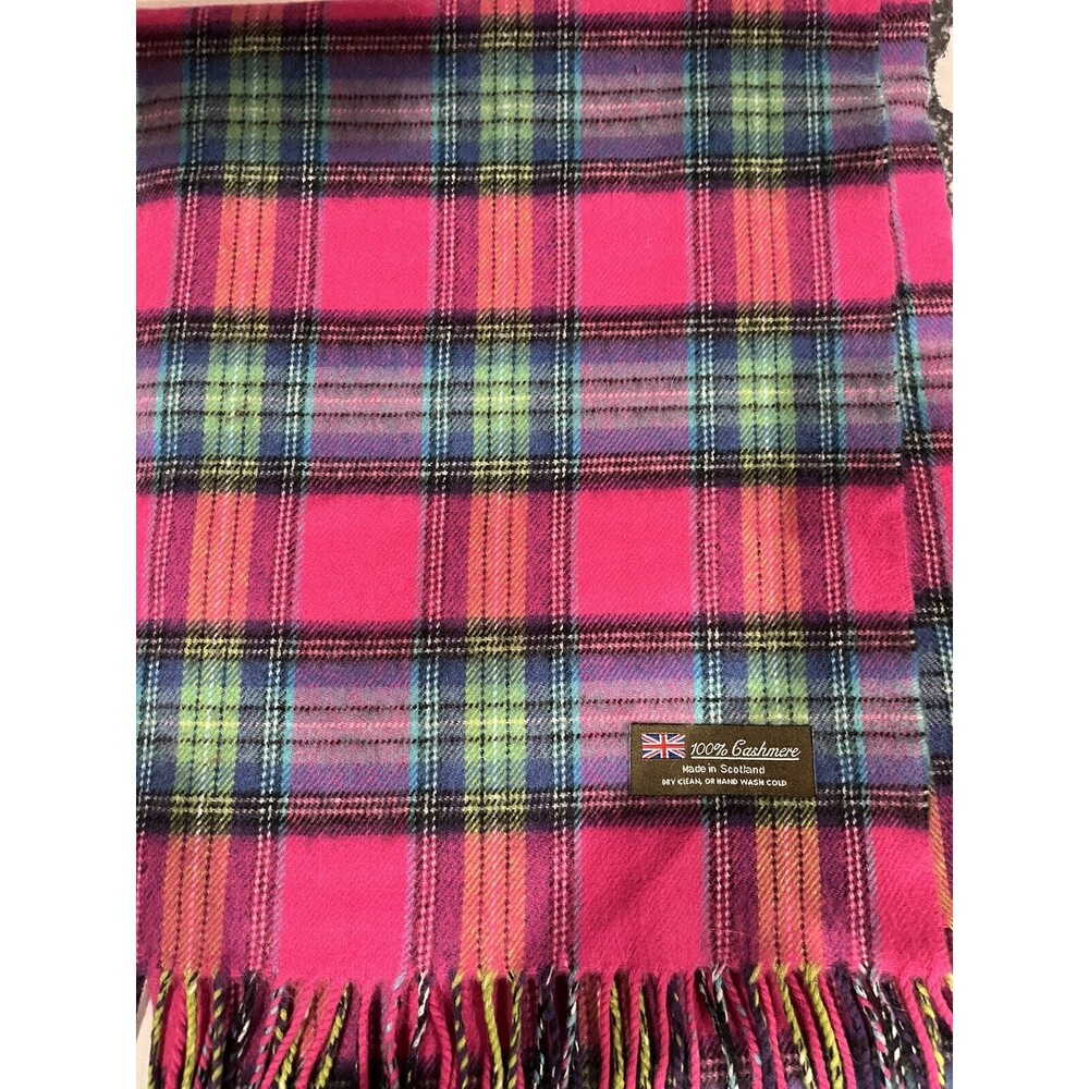100% CASHMERE Scarf Made in Scotland Wool Tartan CHECKED PLAID Super Warm Soft